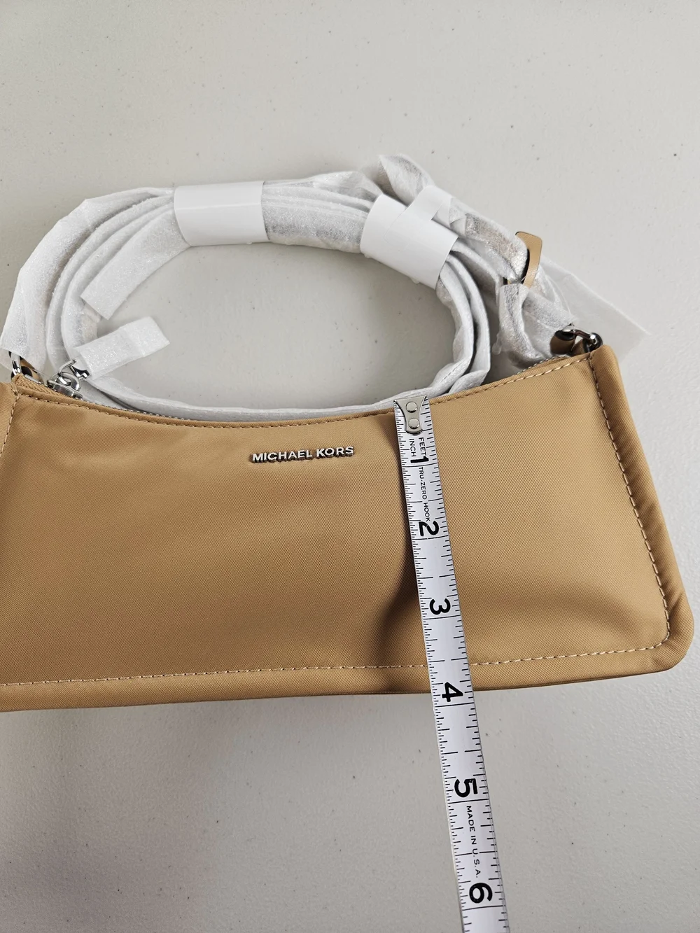 NWT Michael Kors Zadie Small East West Top Zip Crossbody Bag Tan